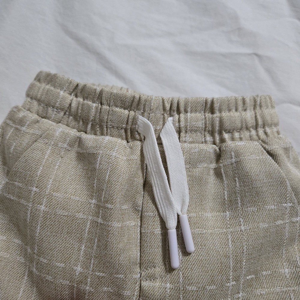 Me and Henry Boys Shorts 0-3 Months Light Brown W/ Checks Elastic Waist Mesh Und - Picture 3 of 8